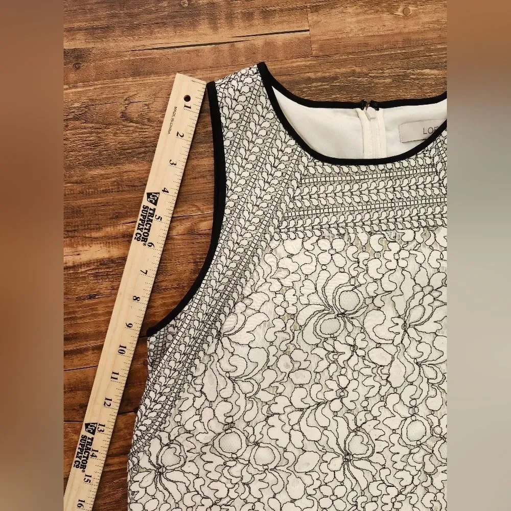 LOFT Black and Cream Floral Lace Midi Dress - Picture 6 of 12